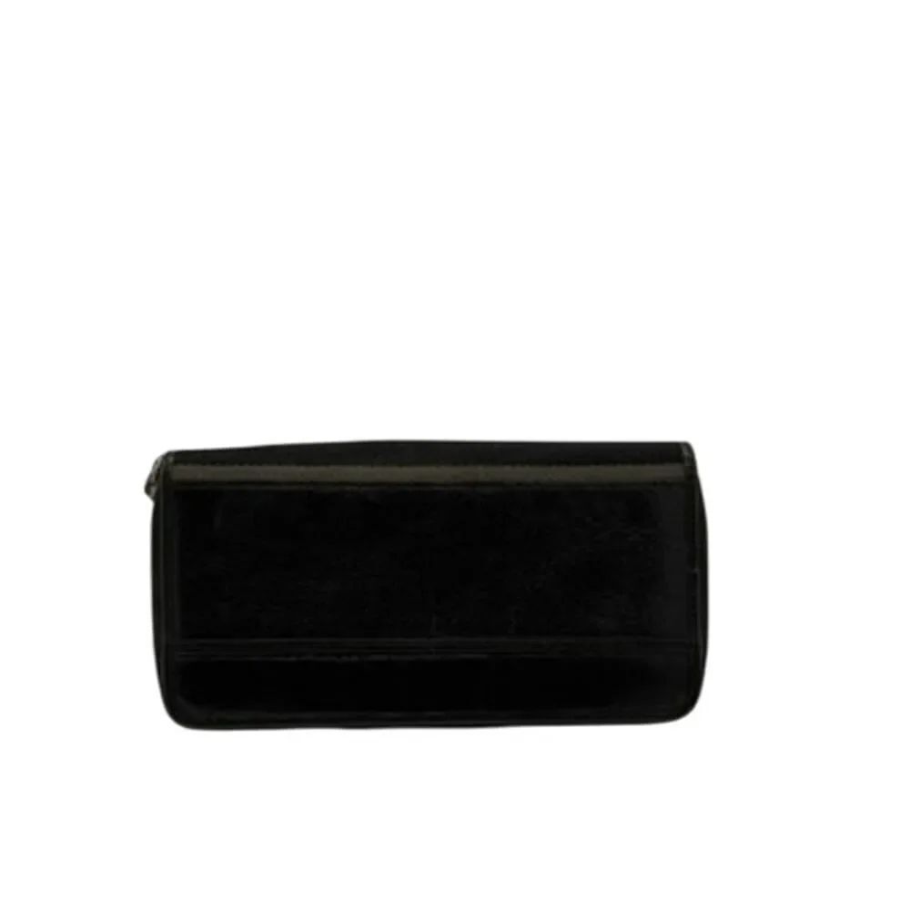 Coach Black Leather and Canvas Stripe on Spine Continental Wallet